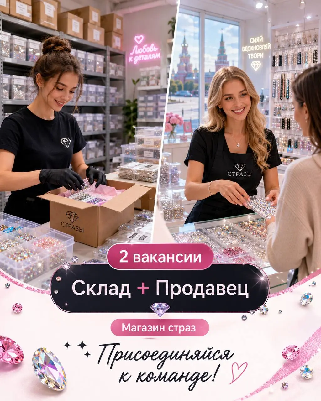 1️⃣ПОМОЩНИК НА СКЛАД,
2️⃣ПРОДАВЕЦ
80 000₽ - 100 000₽
магазин страз
• МОСКВА, м. Варшавское
• Розничная торговля
• +7 965 474 2050
Полное описание вакансии размещено в Телеграм и Макс | Сетка — социальная сеть от hh.ru