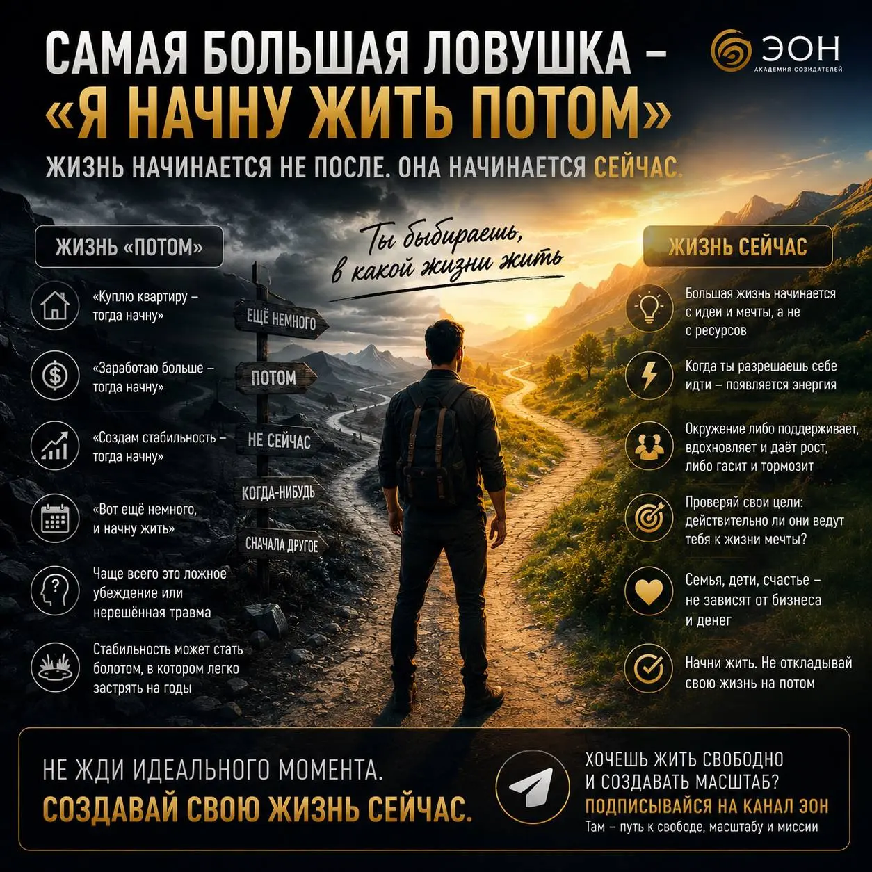 Самая большая ловушка — это «я начну жить потом»
Многие живут в режиме отложенной жизни | Сетка — социальная сеть от hh.ru