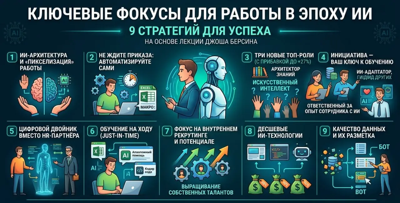 9 ФОКУСОВ ДЛЯ ТЕХ, КТО НЕ ХОЧЕТ ОСТАТЬСЯ БЕЗ РАБОТЫНа днях Джош Берсин выпустил новую лекцию | Сетка — социальная сеть от hh.ru
