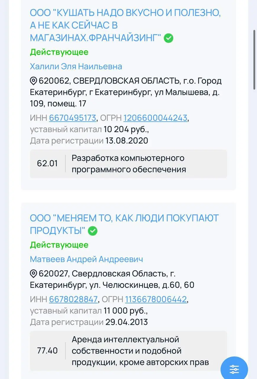 Это лучшие имена ООО, которые я видел! Ну зачем эти скучные названия? Посмотрите, как круто и с юмором подошел предприниматель из Екб (он учредитель всех этих юридических лиц) | Сетка — социальная сеть от hh.ru