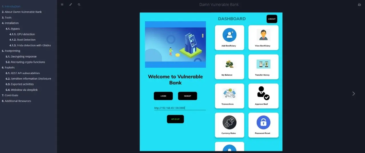 Damn Vulnerable Bank
https://github.com/rewanthtammana/Damn-Vulnerable-Bank
Vulnerable Mobile Apps for Penetration Testing
https://github.com/Decentralized3/Vuln-app-for-Android-pentesting | Сетка — социальная сеть от hh.ru