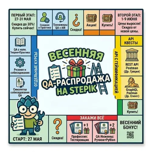 Привет! С 27 мая по 9 июня на Stepik проходит единая весенняя распродажа! Мои курсы по тестированию тоже в ней участвуют | Сетка — социальная сеть от hh.ru