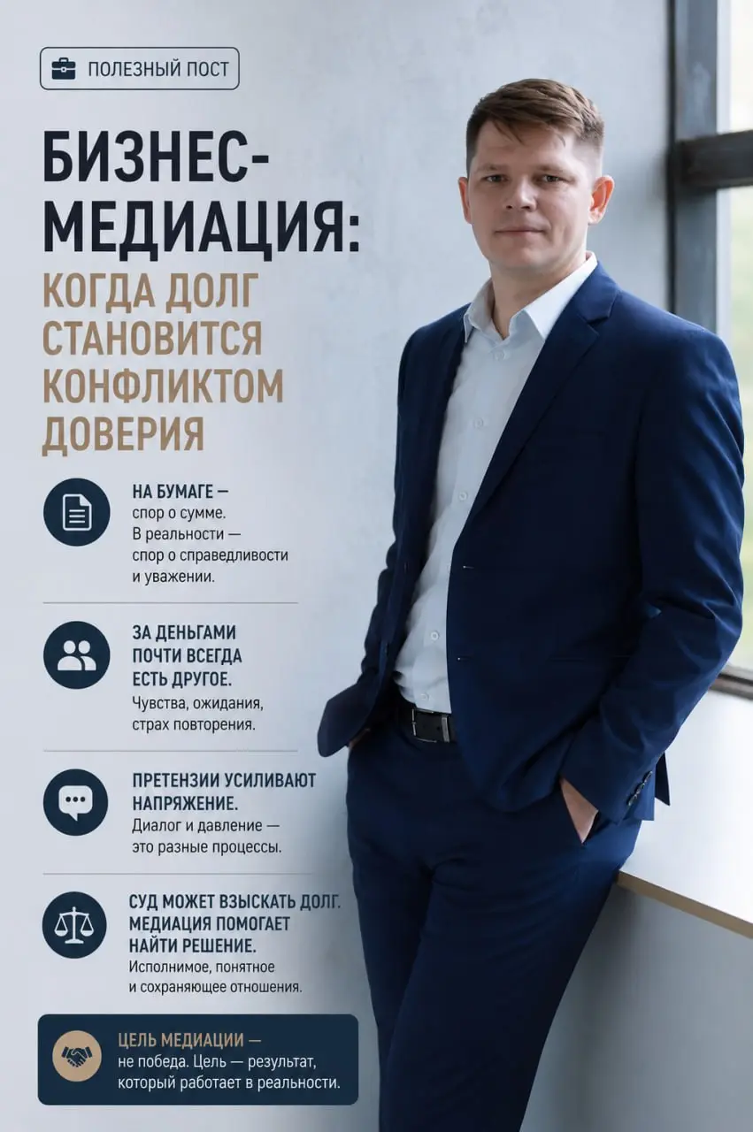 Бизнес-медиация: когда долг становится конфликтом доверия
📄 На бумаге спор выглядит просто: одна компания поставила товар, другая не заплатила | Сетка — социальная сеть от hh.ru