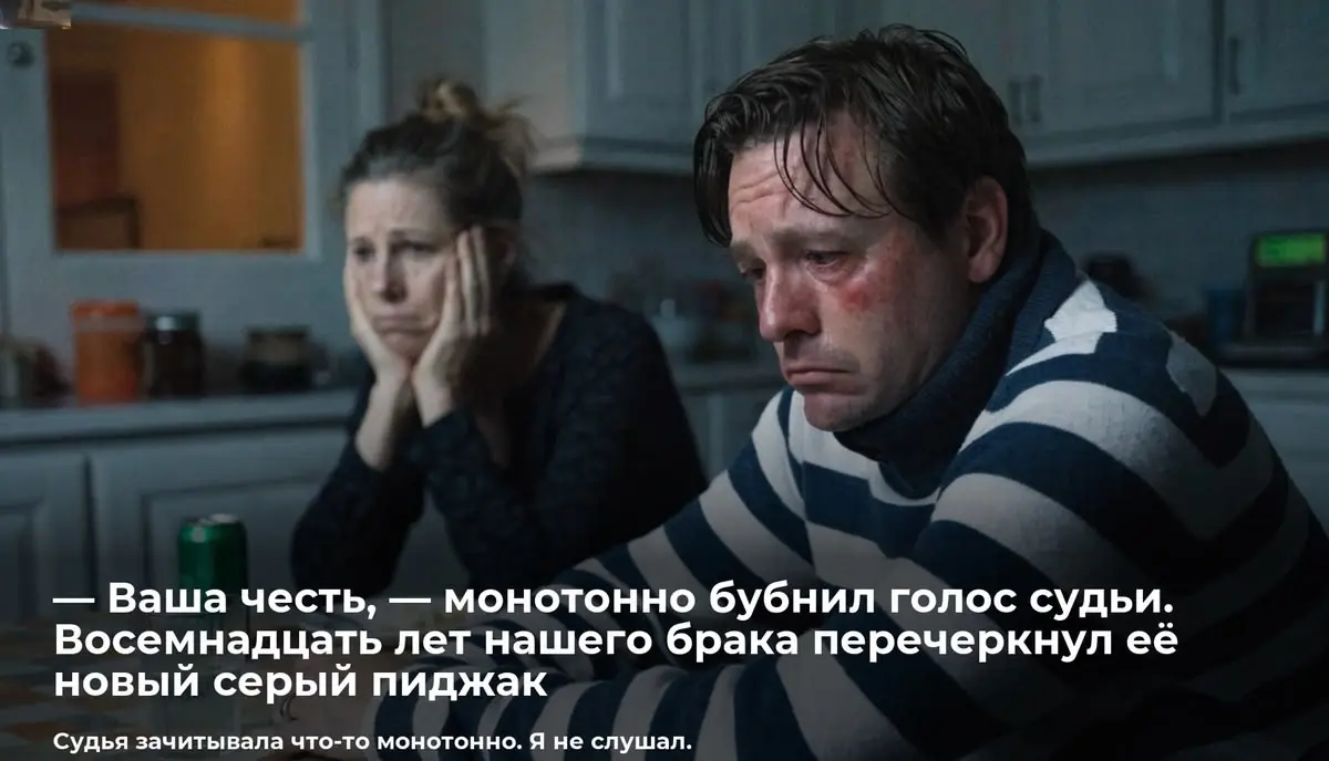 — Ваша честь, — монотонно бубнил голос судьи. Восемнадцать лет нашего брака перечеркнул её новый серый пиджак
Судья зачитывала что-то монотонно. Я не слушал | Сетка — социальная сеть от hh.ru