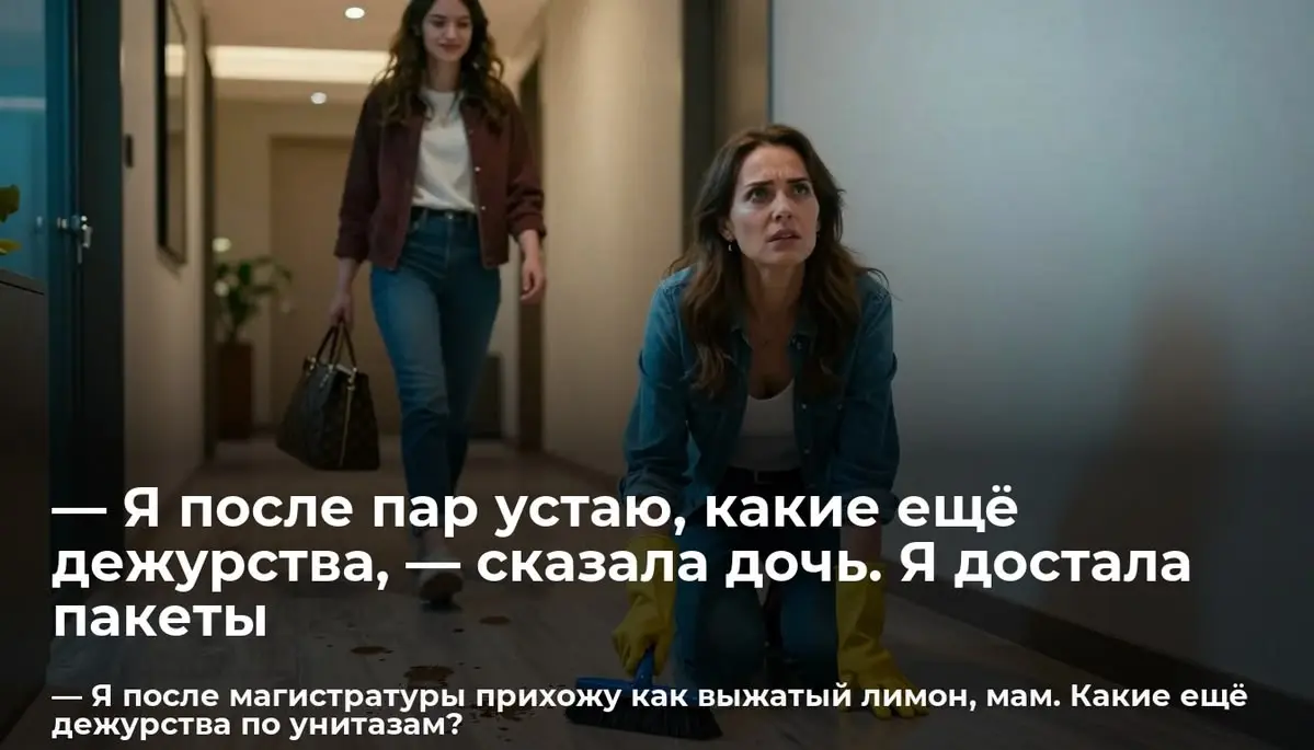 — Я после пар устаю, какие ещё дежурства, — сказала дочь. Я достала пакеты
— Я после магистратуры прихожу как выжатый лимон, мам | Сетка — социальная сеть от hh.ru