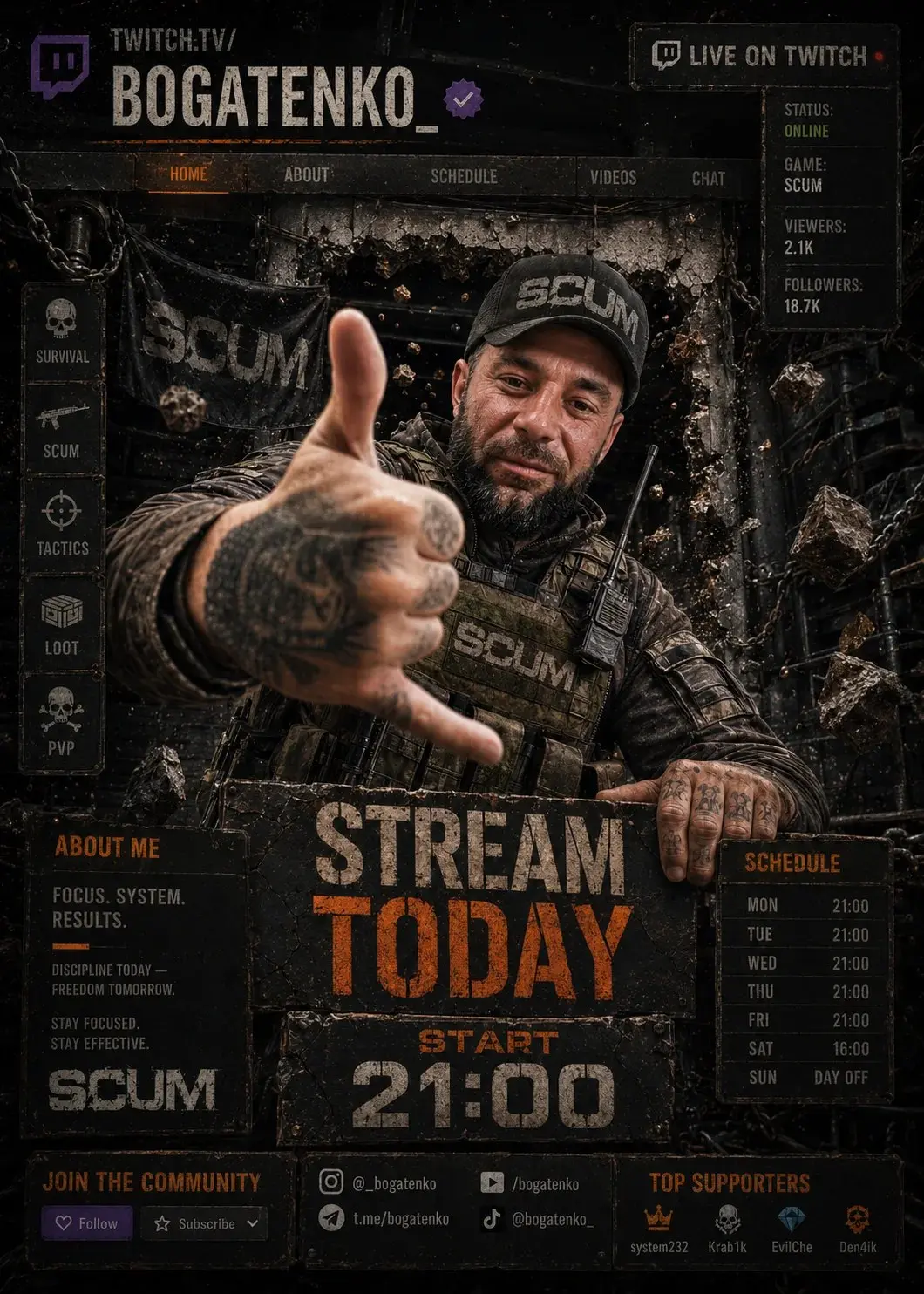 Стоим сегодня в 21:00 | SCUM | Сетка — социальная сеть от hh.ru