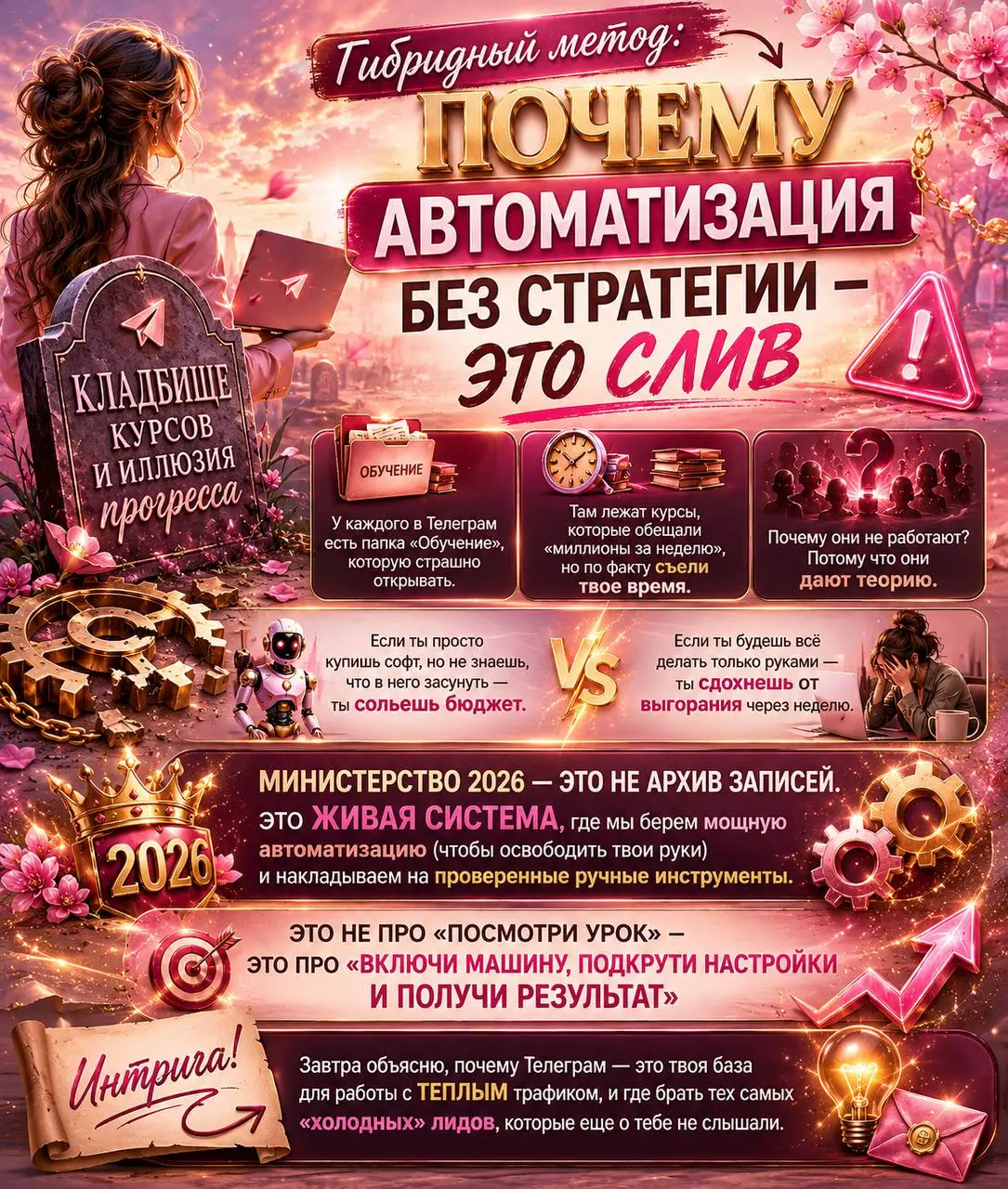 Гибридный метод: Почему автоматизация без стратегии — это слив
Кладбище курсов и иллюзия прогресса. 🪦⚙️
У каждого в Телеграм есть папка «Обучение», которую страшно открывать | Сетка — социальная сеть от hh.ru
