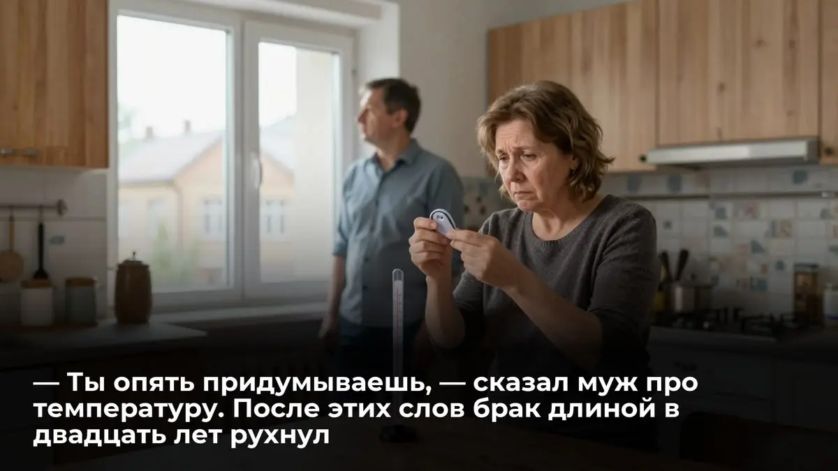 — Ты опять придумываешь, — сказал муж про температуру. После этих слов брак длиной в двадцать лет рухнул
Я сидела на табуретке у окна и смотрела на градусник. Тридцать семь и девять. Уже третью неделю | Сетка — социальная сеть от hh.ru