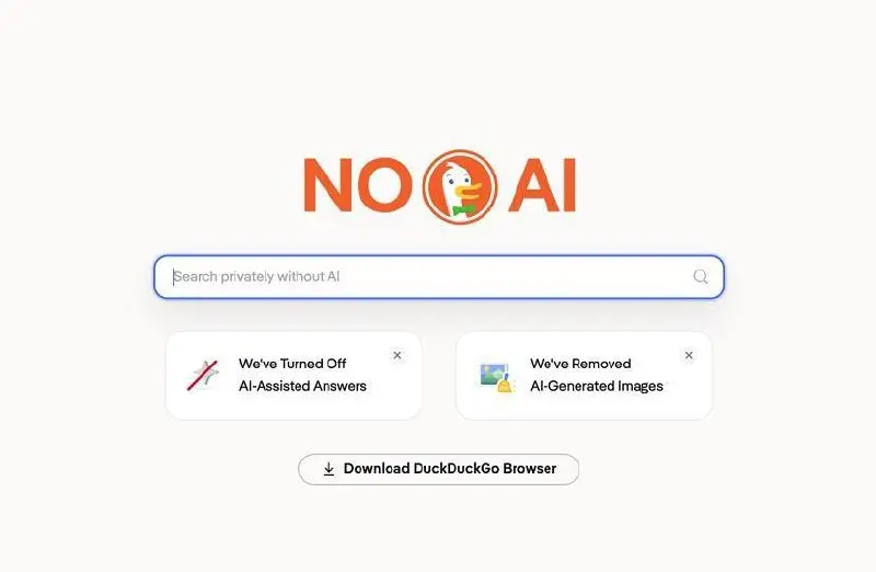 Ор: Google I/O 26 оказалась настолько «успешной», что популярность DuckDuckGo выросла на 18%, а среди пользователей iPhone в пиковый момент достиг роста аж на 69,9%.
Страница noai.duckduckgo | Сетка — социальная сеть от hh.ru