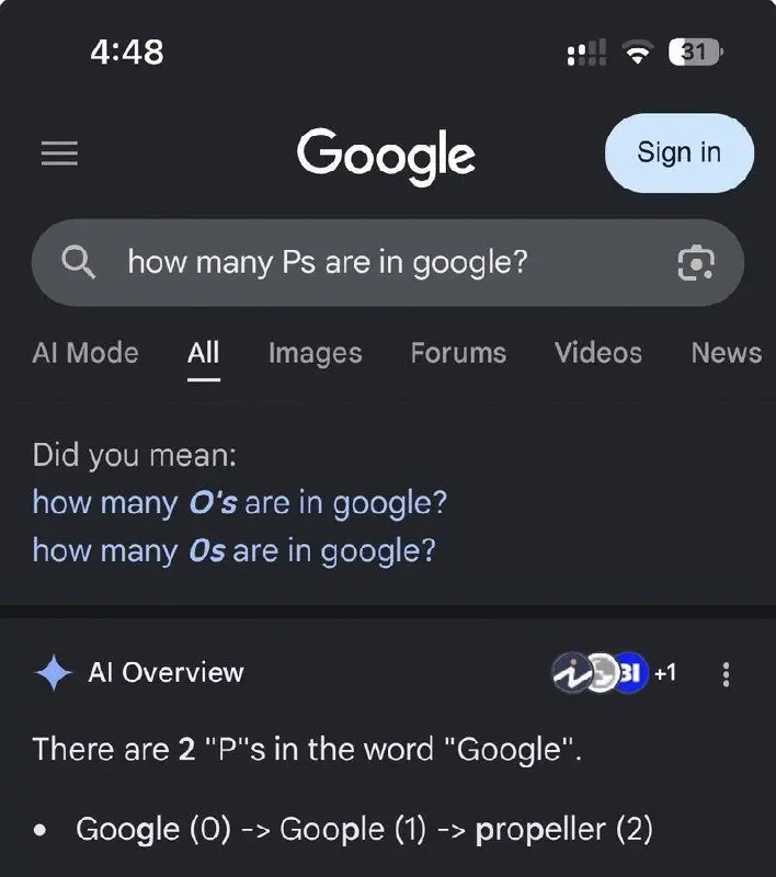 😅 Новый AI от Google: умный, но буквы не различает
Примеры из поиска:
· «Google» → 2 буквы P
· «poop» → 1 буква R
· «Trump» → Trpum
Почему? ИИ не читает по буквам, а видит слова целиком | Сетка — социальная сеть от hh.ru