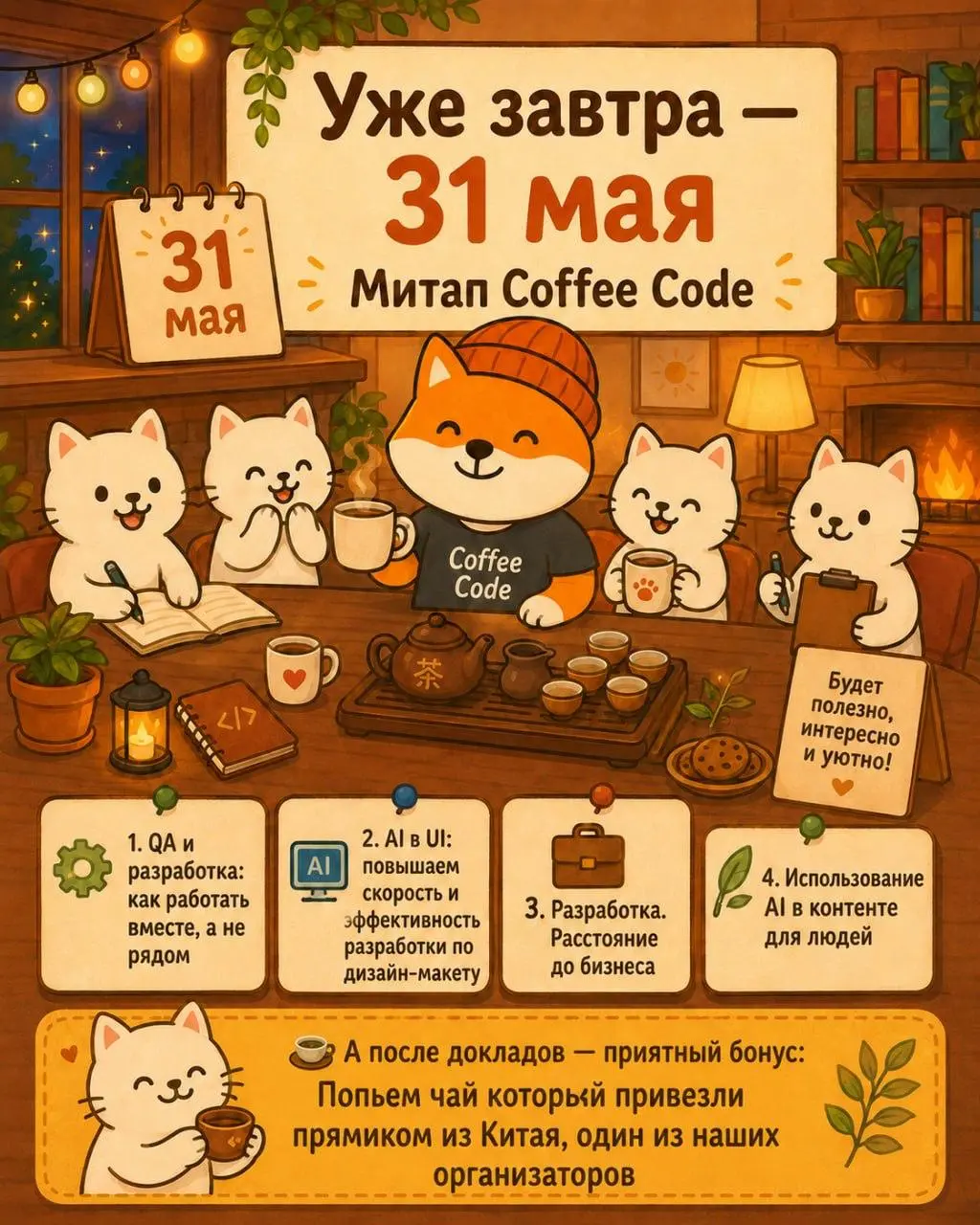 🛠💡 Мини-митап: повышаем скорость разработки
📅 31 мая (вс), 13:30
📍 Москва, антикафе «Ффа» (Краснопролетарская, 8/1)
4 доклада:
• QA и разработка: работать вместе, а не рядом (Олег Тимофеев)
• AI в UI ... | Сетка — социальная сеть от hh.ru