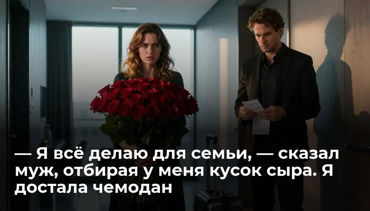 — Я всё делаю для семьи, — сказал муж, отбирая у меня кусок сыра. Я достала чемодан
Игорь вошел в прихожую и молча всунул мне в руки тяжелый сноп красных роз | Сетка — социальная сеть от hh.ru