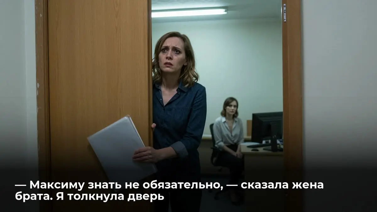 — Максиму знать не обязательно, — сказала жена брата. Я толкнула дверь
Пластиковая папка с актами сверок для налоговой резала ладонь. Обычный вторник, конец квартала две тысячи двадцать шестого года | Сетка — социальная сеть от hh.ru