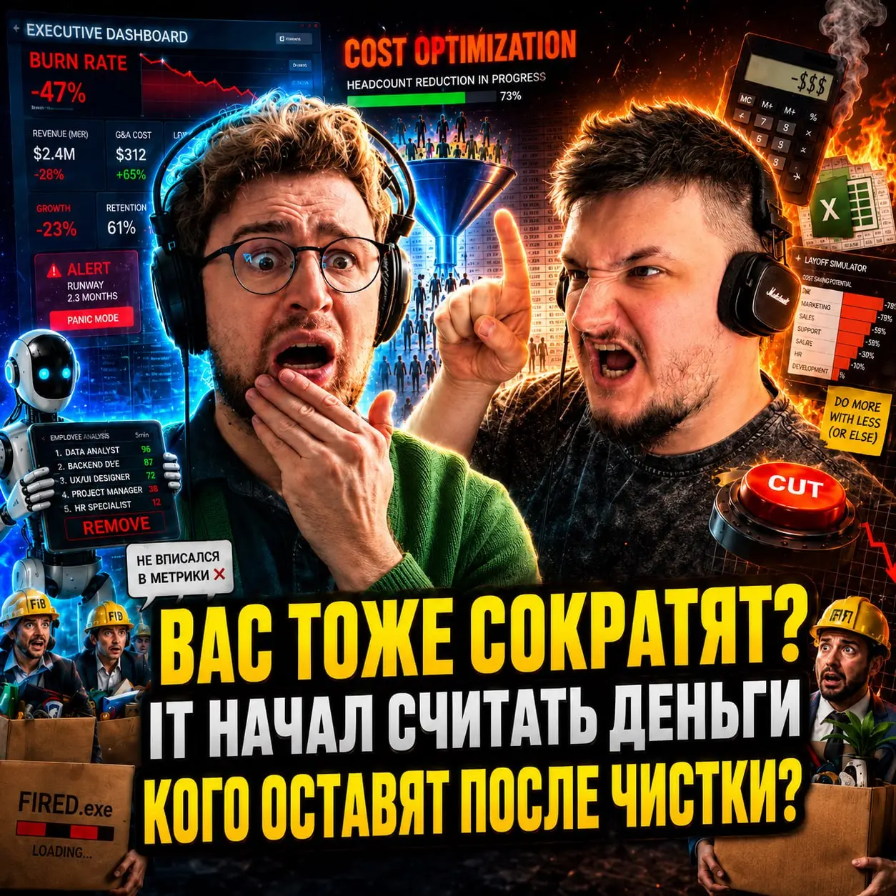 ☠️ Массовые сокращения в IT: кого уволят первым? / Как пережить кризис / Правда про ИИ ☠️
В этом выпуске подкаста обсуждаем волну сокращений в IT и других отраслях | Сетка — социальная сеть от hh.ru