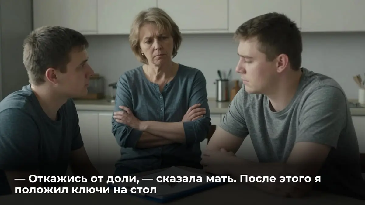 — Откажись от доли, — сказала мать. После этого я положил ключи на стол
— Откажись от своей доли в квартире, у тебя жена богатая, — потребовала мать. Она положила на стол синюю пластиковую папку | Сетка — социальная сеть от hh.ru