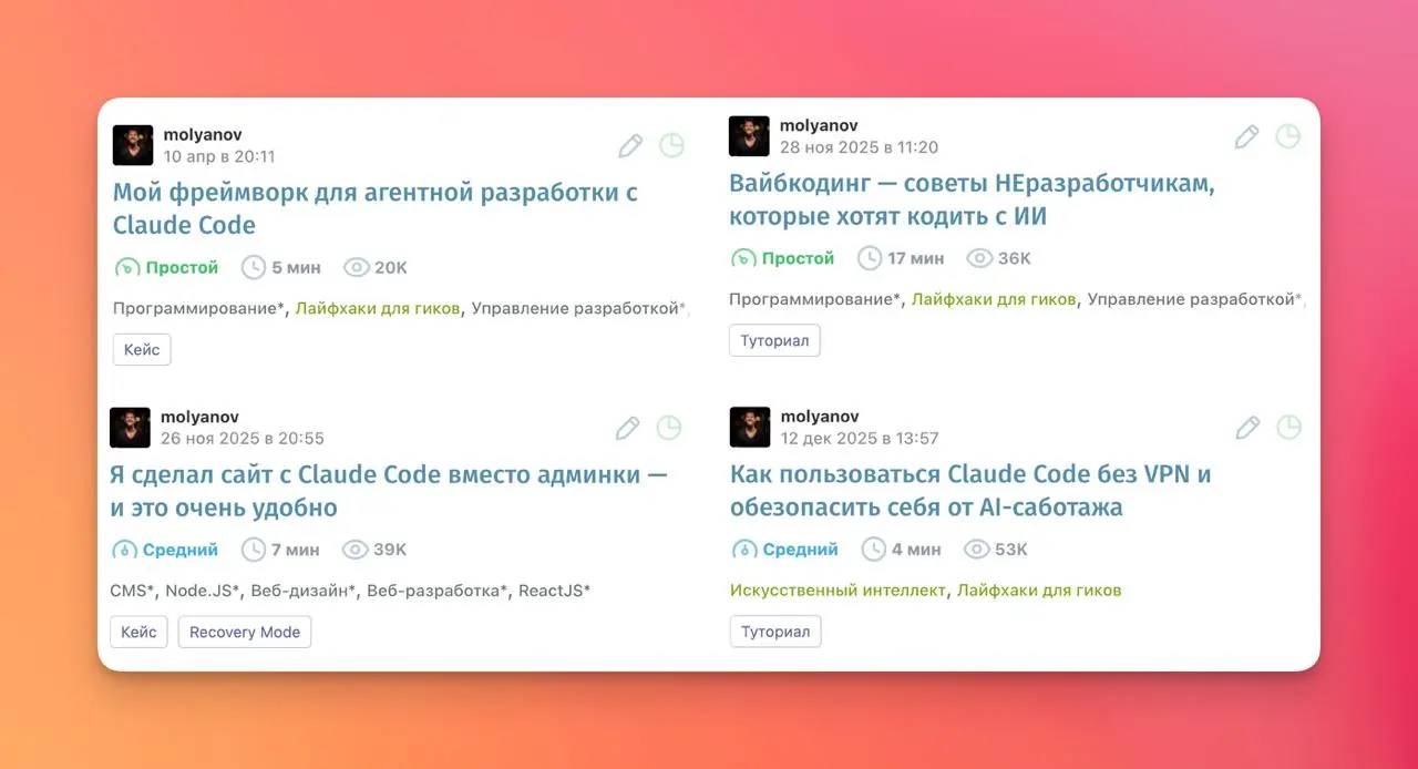 Блин, вот люблю я Хабр! Последние несколько лет мой внутренний пиарщик был в трауре по VCru, на котором я когда-то собирал десятки тысяч охватов каждой первой статьей, а потом вся эта халява закончила... | Сетка — социальная сеть от hh.ru