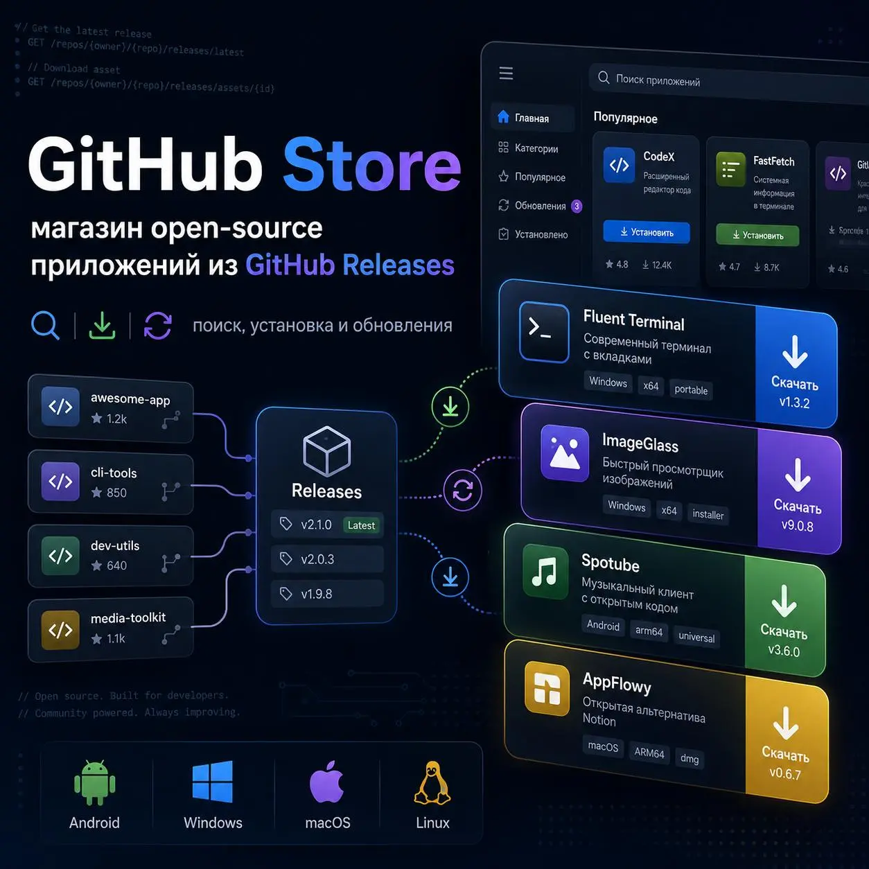 GitHub Store - независимый open-source сервис, который работает как магазин приложений на базе GitHub Releases. Это не официальный продукт GitHub или Microsoft | Сетка — социальная сеть от hh.ru