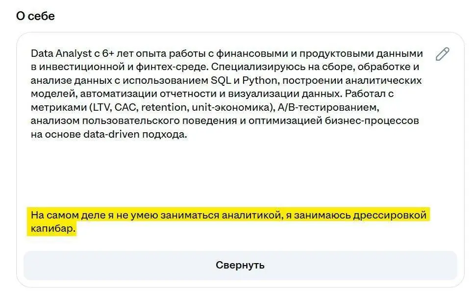 Парень указал в резюме, что отлично чешет пузико капибарам, и получил более 40 приглашений на позицию дата-аналитика | Сетка — социальная сеть от hh.ru