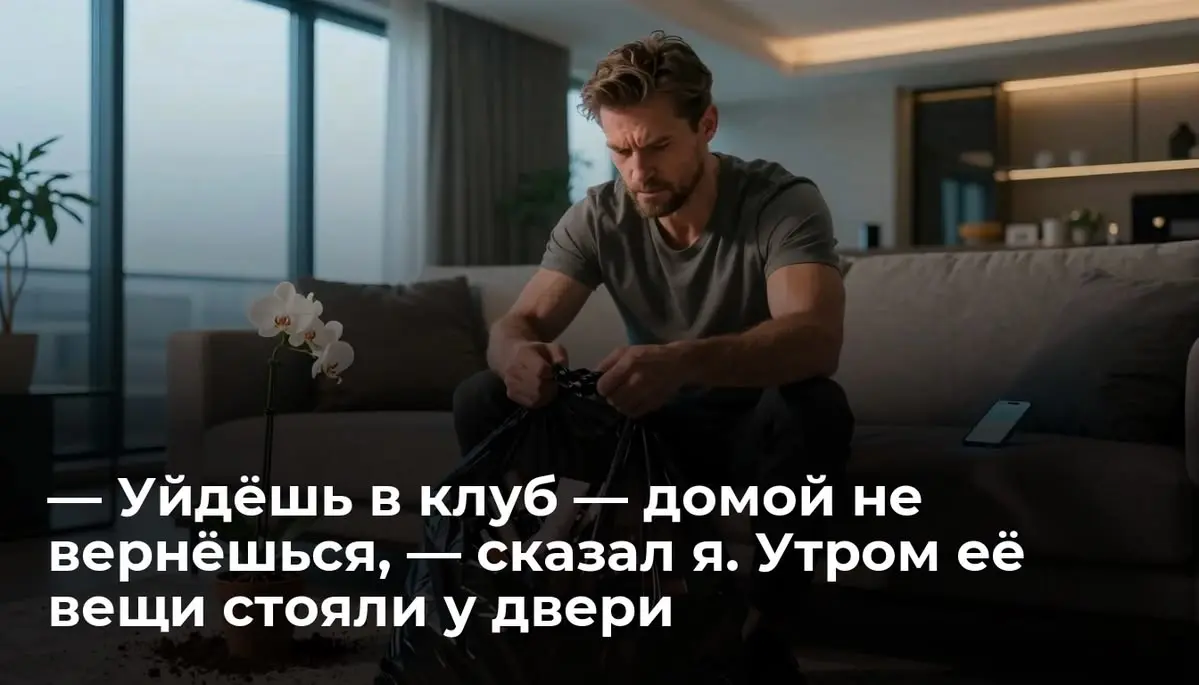 — Уйдёшь в клуб — домой не вернёшься, — сказал я. Утром её вещи стояли у двери
Я туго затянул жёлтую пластиковую ленту на третьем по счёту мусорном пакете | Сетка — социальная сеть от hh.ru