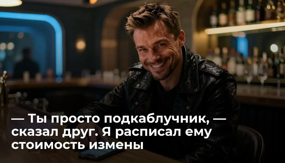 — Ты просто подкаблучник, — сказал друг. Я расписал ему стоимость измены
Максим с грохотом бросил на липкую дубовую столешницу бара тяжелые ключи от машины и телефон экраном вверх | Сетка — социальная сеть от hh.ru