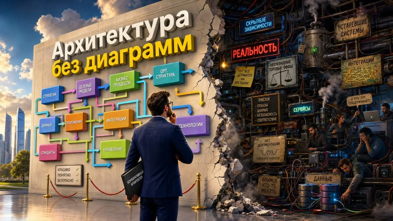 🏗 Архитектура без диаграмм: почему коробочки не спасают
Одна из самых частых ошибок в архитектуре - думать, что если нарисована красивая схема, значит архитектура уже есть.
Коробочки есть | Сетка — социальная сеть от hh.ru