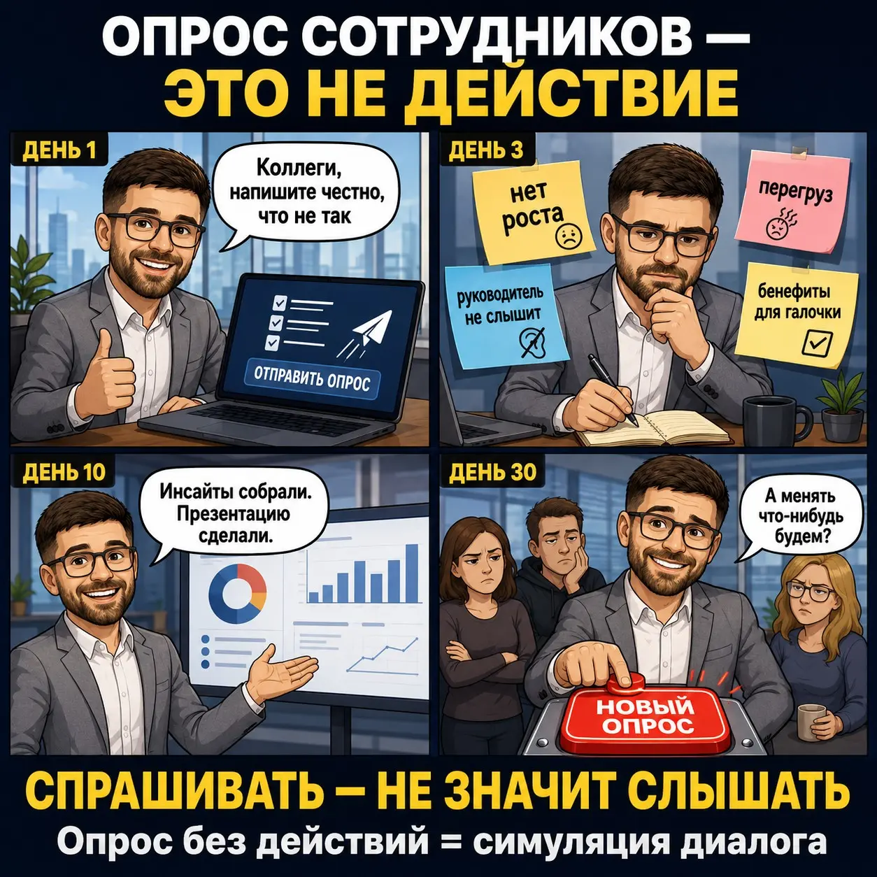 HR, опрос сотрудников - это не действие. | Сетка — социальная сеть от hh.ru