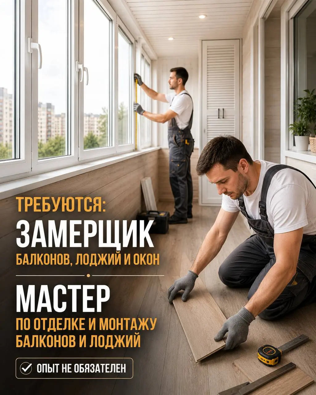 1️⃣ЗАМЕРЩИК БАЛКОНОВ, ЛОДЖИЙ И ОКОН - от 150 000₽ - 200 000₽2️⃣МАСТЕР ПО ОТДЕЛКЕ И МОНТАЖУ БАЛКОНОВ И ЛОДЖИЙ - от 250 000₽ - 300 000₽
Прямой работодатель
• Москва и Московская область
• Строительство
... | Сетка — социальная сеть от hh.ru