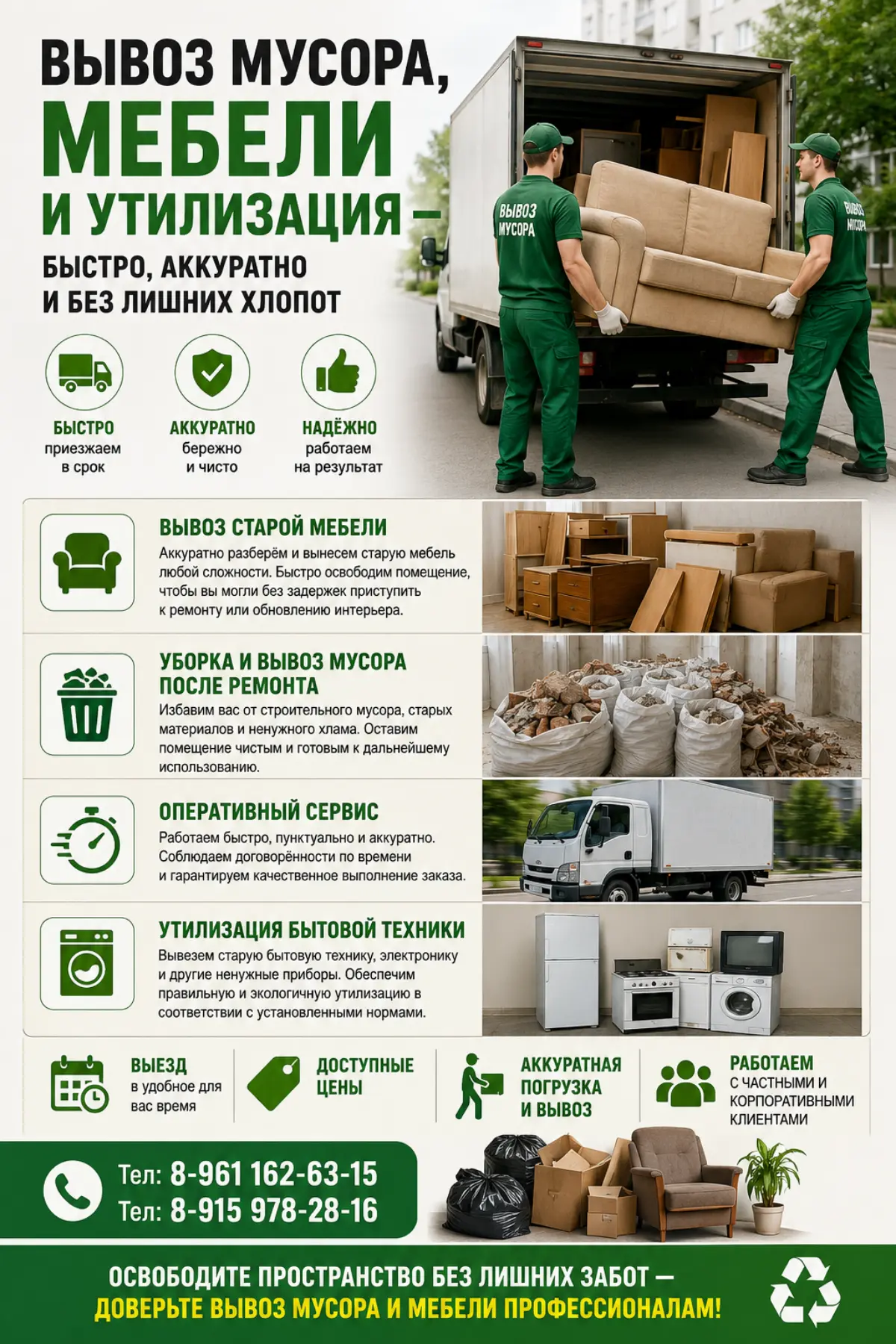 Вывоз мусора, мебели и утилизация — быстро, аккуратно и без лишних хлопот
🔹 Вывоз старой мебели
Аккуратно разберём и вынесем старую мебель любой сложности | Сетка — социальная сеть от hh.ru