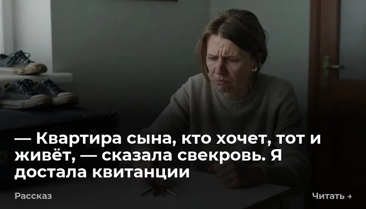 — Квартира сына, кто хочет, тот и живёт, — сказала свекровь. Я достала квитанции
Ключ провернулся только на один оборот и лязгнул обо что-то твёрдое. Я дёрнула ручку на себя | Сетка — социальная сеть от hh.ru