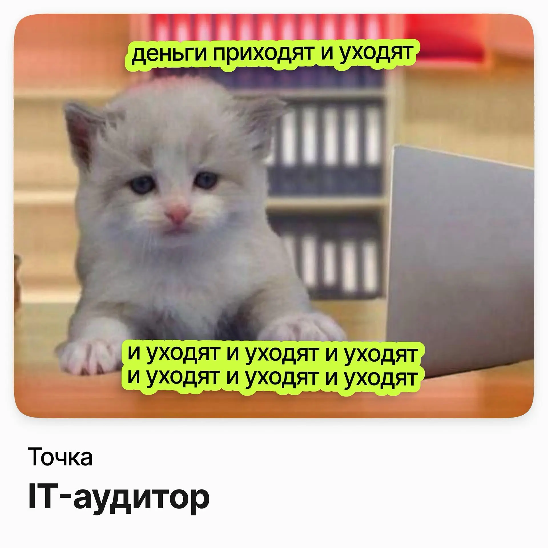 📈 IT-аудитор / Точка
Точка — финтех-компания, делает онлайн-банк и 30+ сервисов для предпринимателей: 500 000 клиентов и 3 000 сотрудников.
Ищут IT-аудитора в команду внутреннего контроля | Сетка — социальная сеть от hh.ru