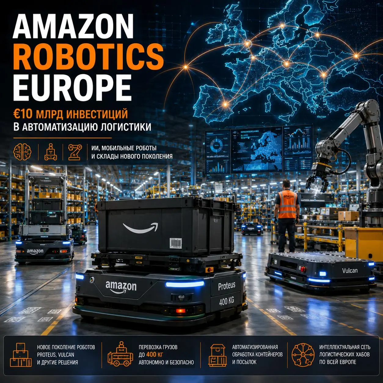 🤖 Amazon раскрыл стратегию роботизации в Европе
Компания инвестировала €700 млн в автоматизацию своих складов. Ключевая цель — не замена людей, а повышение эффективности | Сетка — социальная сеть от hh.ru