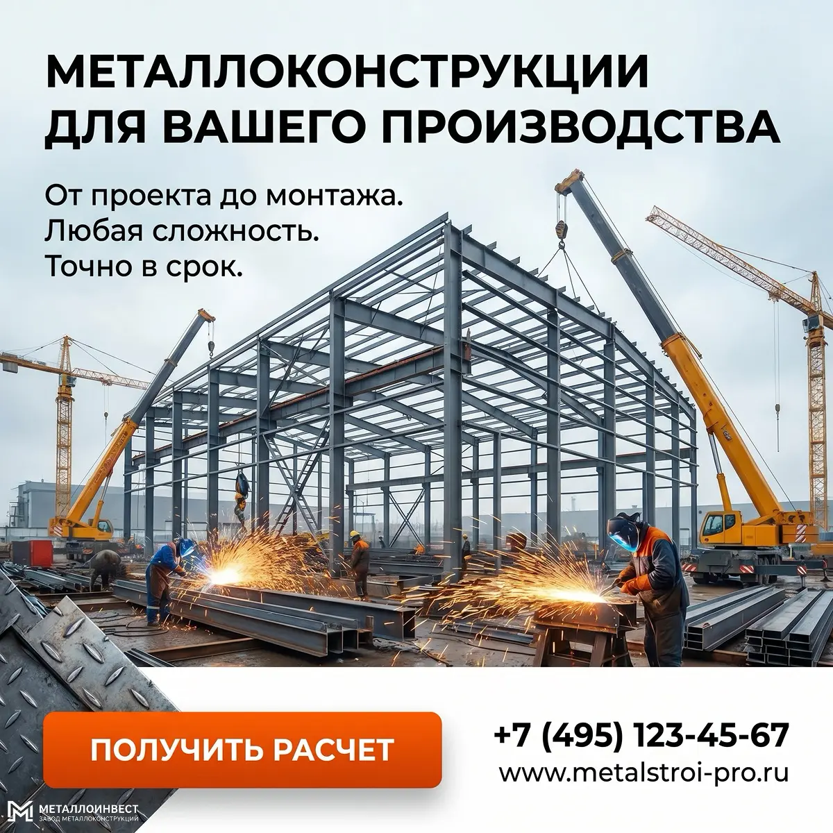 Концепция лендинга, рекламных баннеров и AI-видео для компании по производству металлоконструкций.
В работе использовала NanoBanana Pro, Kling AI и Figma | Сетка — социальная сеть от hh.ru
