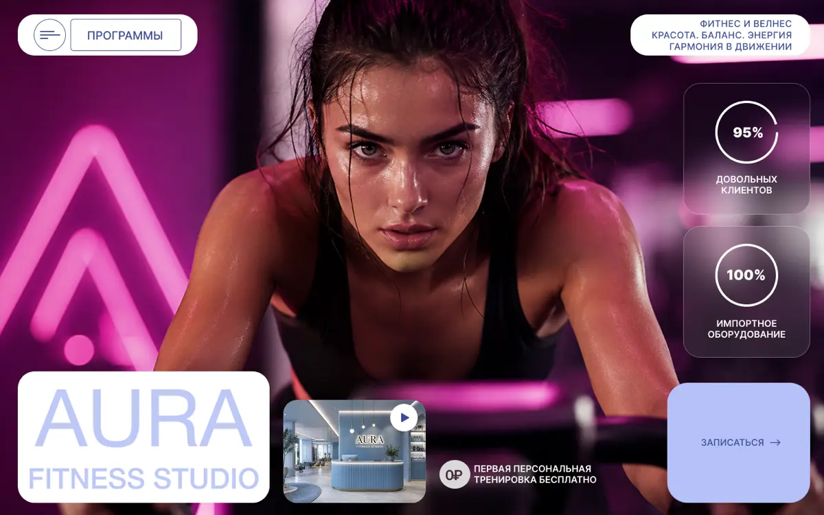 Рекламная digital-концепция и лендинг для фитнес-студии «AURA»
Разработан лендинг (Landing Page) для фитнес-студии «AURA», включающий целостную рекламную концепцию бренда, визуальную айдентику и AI-сг... | Сетка — социальная сеть от hh.ru