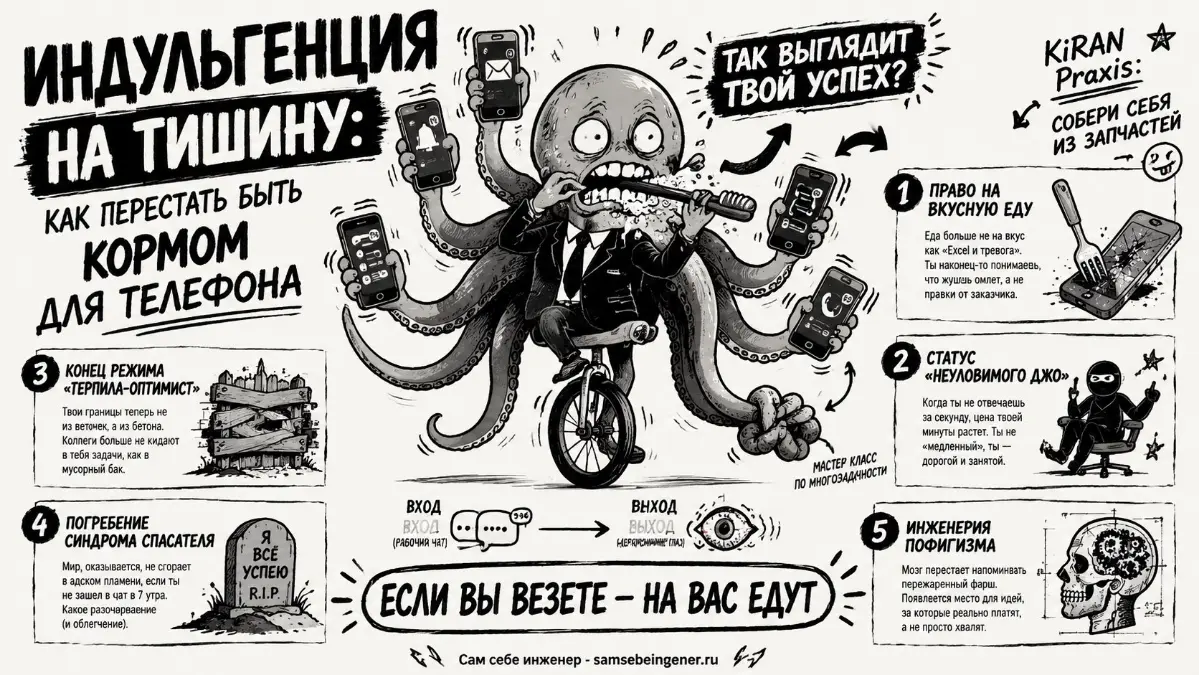 Почему готовность всегда быть на связи разрушает карьеру и здоровье
На примере утренней суеты с телефоном разберем механизм защиты личного ресурса для сохранения фокуса на важных задачах | Сетка — социальная сеть от hh.ru