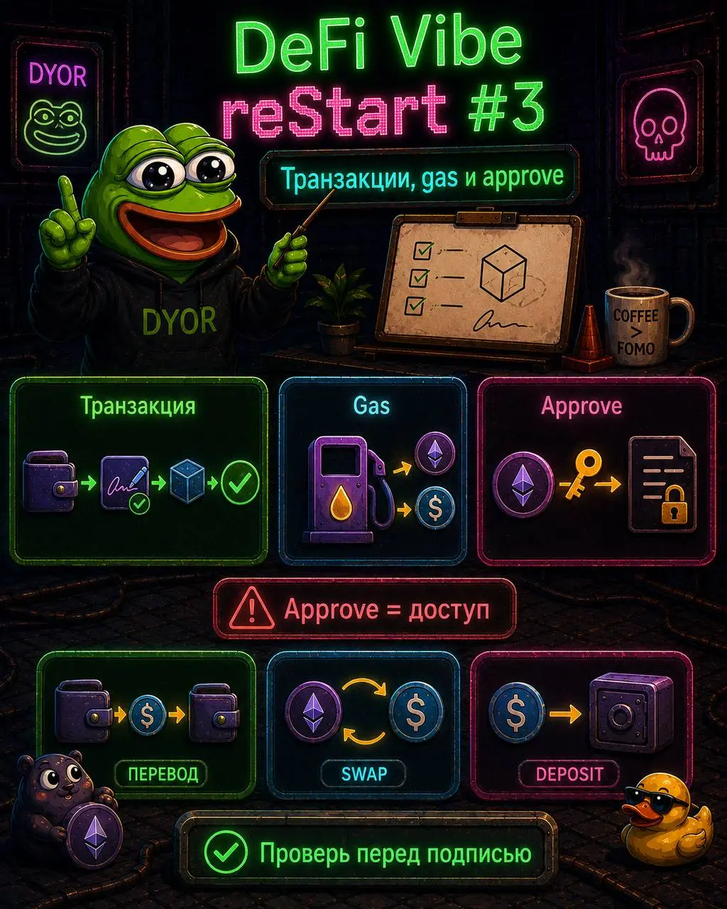 DeFi Vibe reStart #3: транзакции, gas, аппрув
Что такое транзакция?
Транзакция - это действие в блокчейне, которое отправляется в сеть и меняет ее состояние | Сетка — социальная сеть от hh.ru