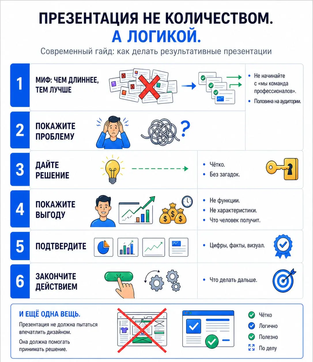 Как собрать презентацию, которая убедит клиента за 5 минут
Кажется, одна из самых недооценённых вещей — умение вовремя остановиться в презентации | Сетка — социальная сеть от hh.ru