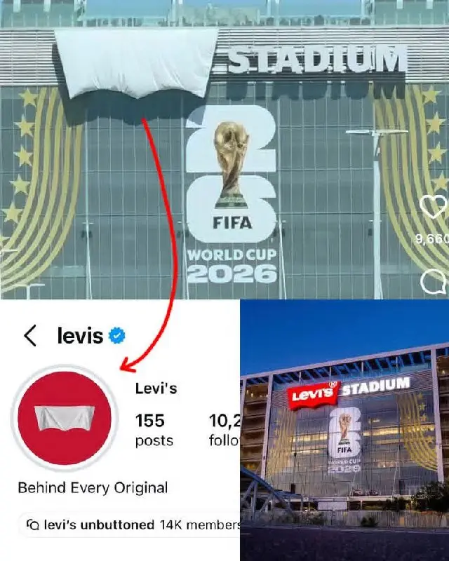 Бренд-новости с Мундиаля
#дизайнобл
Стадиону Levi’s пришлось скрыть собственное название ради чемпионата мира | Сетка — социальная сеть от hh.ru