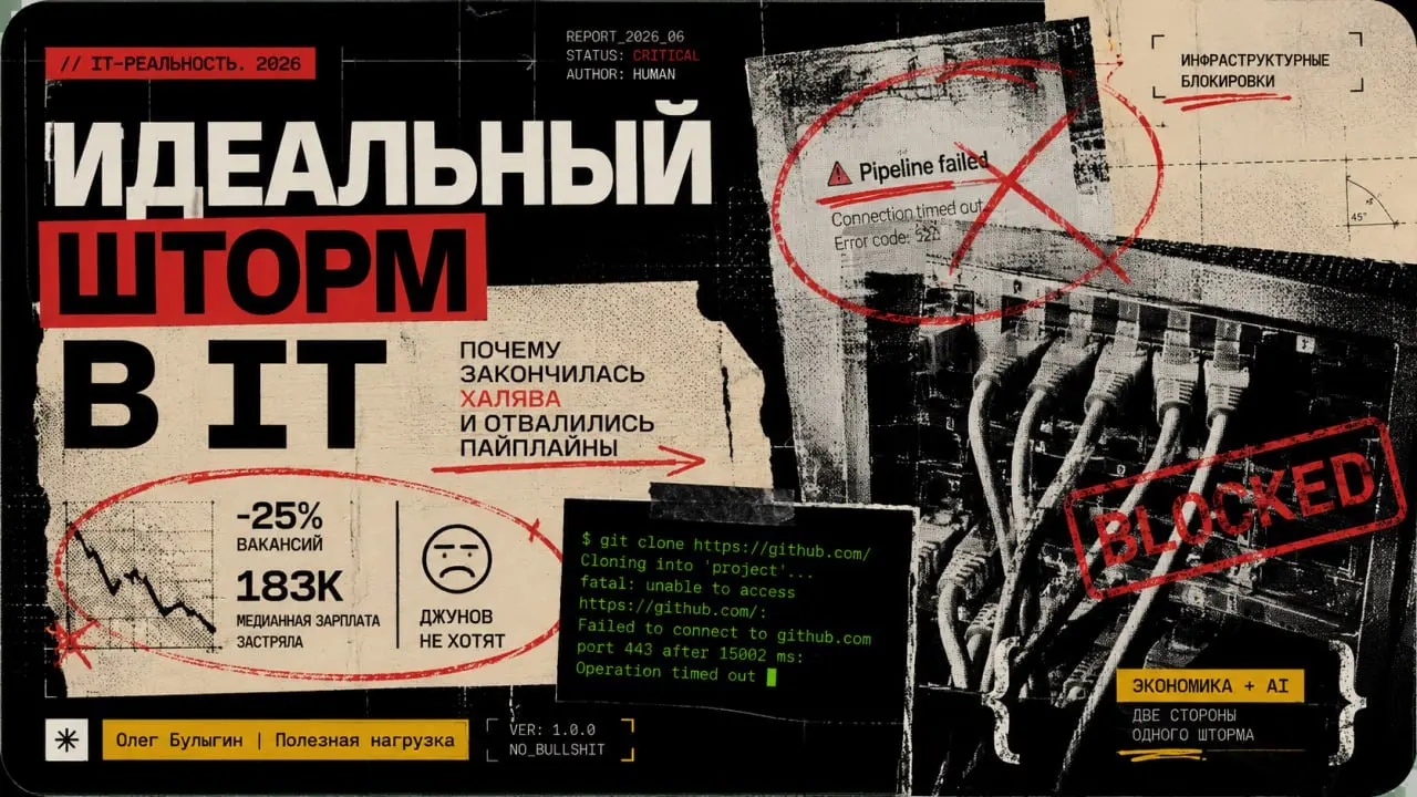 Идеальный шторм в IT: почему закончилась халява и отвалились пайплайны 📛
Российскую разработку сейчас зажали в тиски с двух сторон | Сетка — социальная сеть от hh.ru
