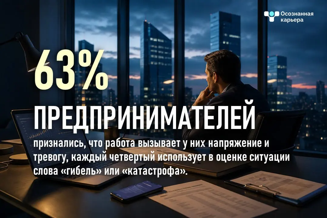 У 63% предпринимателей работа вызывает напряжение и тревогу
Российские предприниматели уже несколько лет работают в условиях хронической неопределенности и это меняет логику их деловых союзов | Сетка — социальная сеть от hh.ru