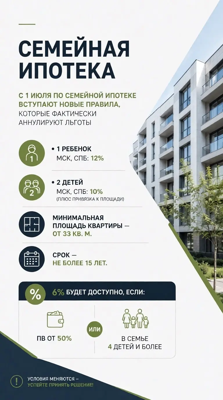 Вы потеряете право на Семейную ипотеку?!
С 01.07 вступают в силу жёсткие изменения по Семейной ипотеке | Сетка — социальная сеть от hh.ru