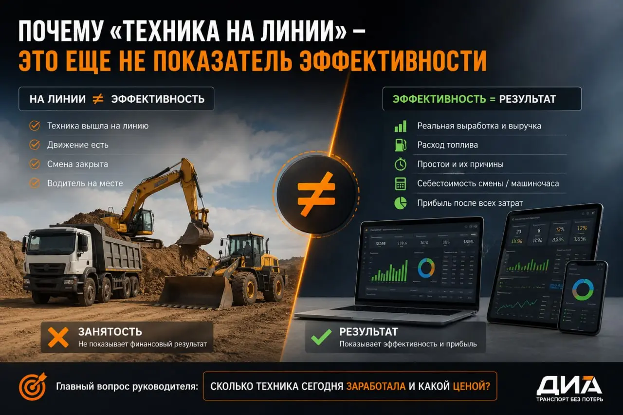 Почему “техника на линии” — это еще не показатель эффективности
Часто в компаниях оценивают работу просто:
— техника вышла на линию;
— водитель на месте;
— смена закрыта;
— движение есть | Сетка — социальная сеть от hh.ru