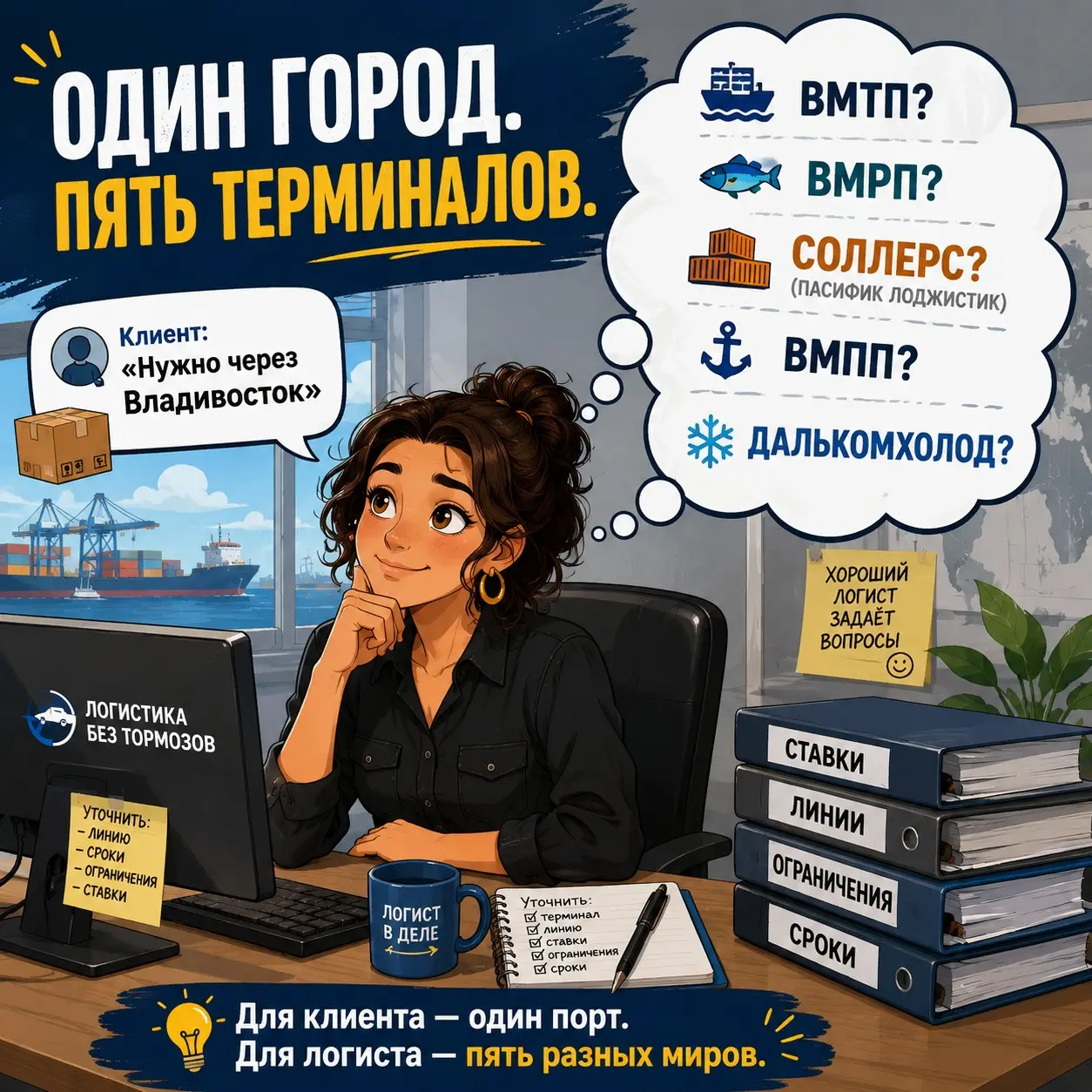 🗺 Почему логист всегда уточняет терминал во Владивостоке?
Когда клиент говорит: «Нужно через Владивосток», кажется, что всё просто | Сетка — социальная сеть от hh.ru