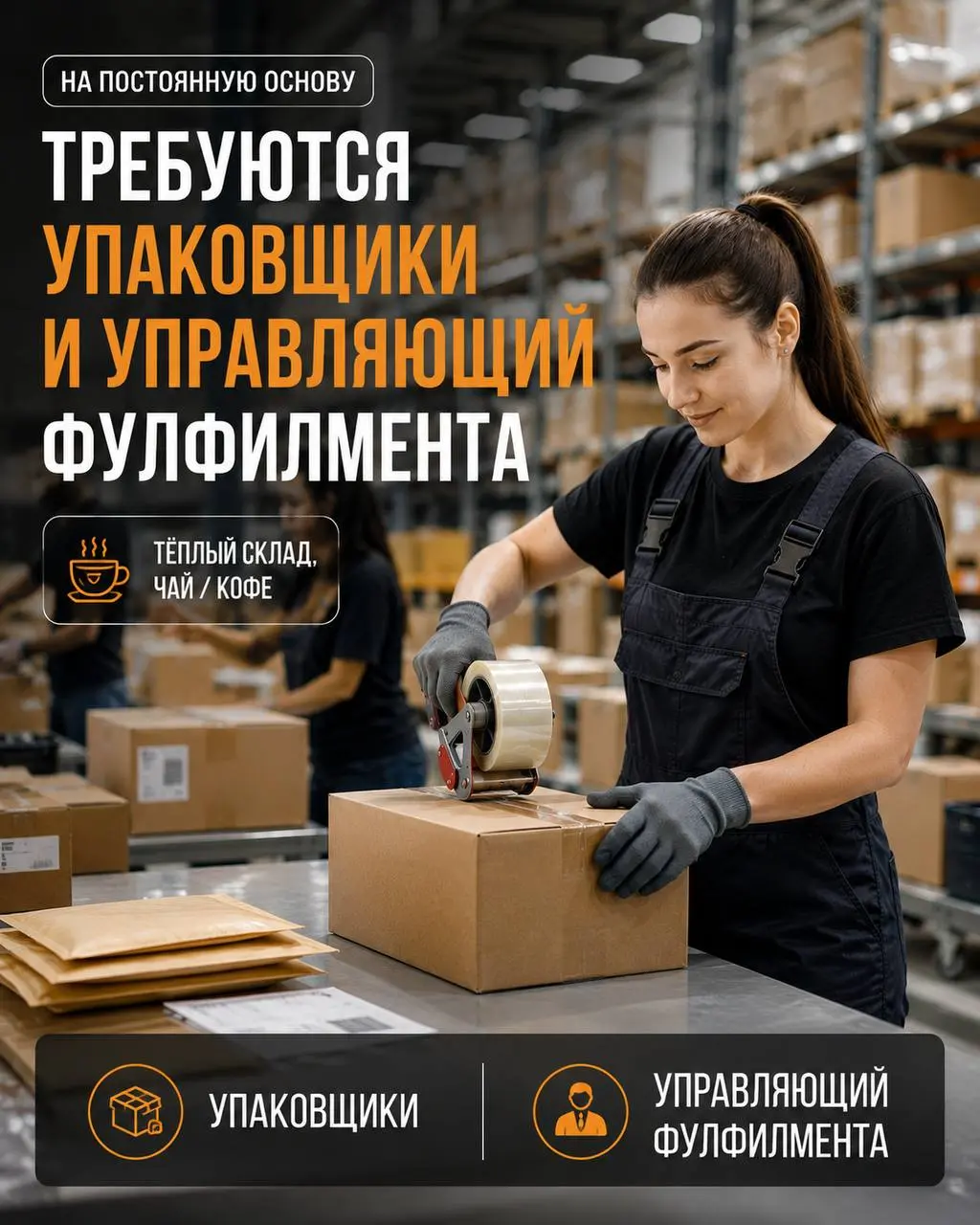 1️⃣УПАКОВЩИКИ - от 350₽/ч2️⃣УПРАВЛЯЮЩИЙ ФУЛФИЛМЕНТА - от 100 000₽ - 120 000₽
склад фулфилмента
• Москва
• Упаковка и фасовка
• @ASklad2025
Полное описание вакансии размещено в Телеграм и Макс | Сетка — социальная сеть от hh.ru