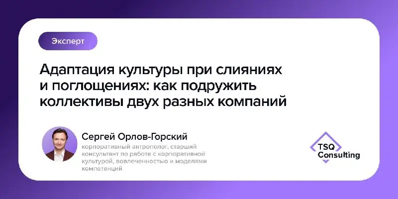 Адаптация культуры при слияниях и поглощениях: как подружить коллективы двух разных компаний
Когда компании объединяются, в центре внимания обычно оказываются цифры сделки, синергии и новая структура | Сетка — социальная сеть от hh.ru
