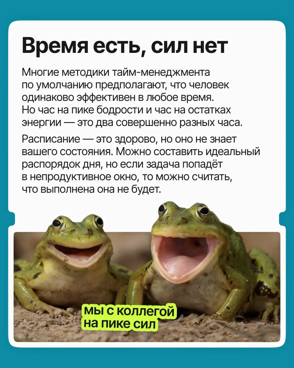 Вы перепробовали всё: планировщики, тайм-блокинг, метод помидора. День расписан идеально, но к обеду вы выжаты, и важные задачи снова переползают на завтра | Сетка — социальная сеть от hh.ru