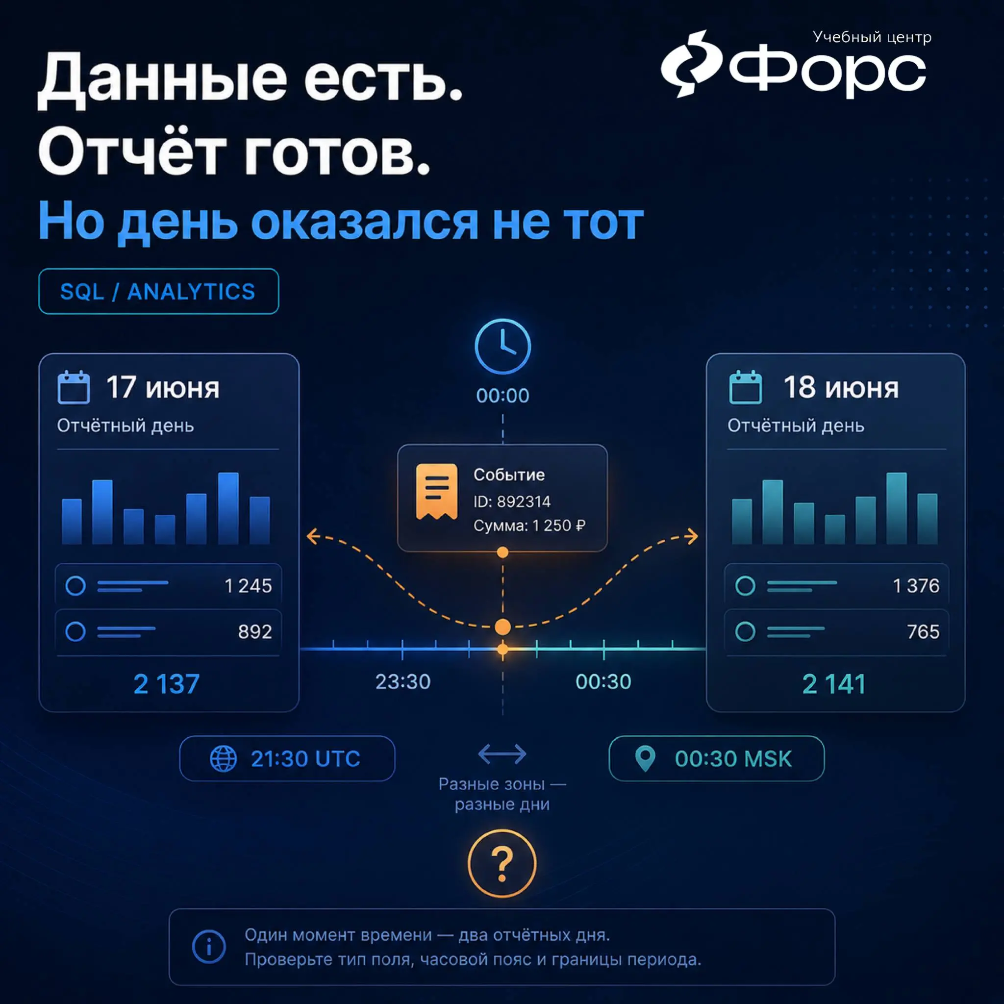 🛠️ Отчёт за 17 июня готов, запрос выполнился без ошибок, цифры выглядят правдоподобно.
Но операции около полуночи попали не в тот отчётный день | Сетка — социальная сеть от hh.ru