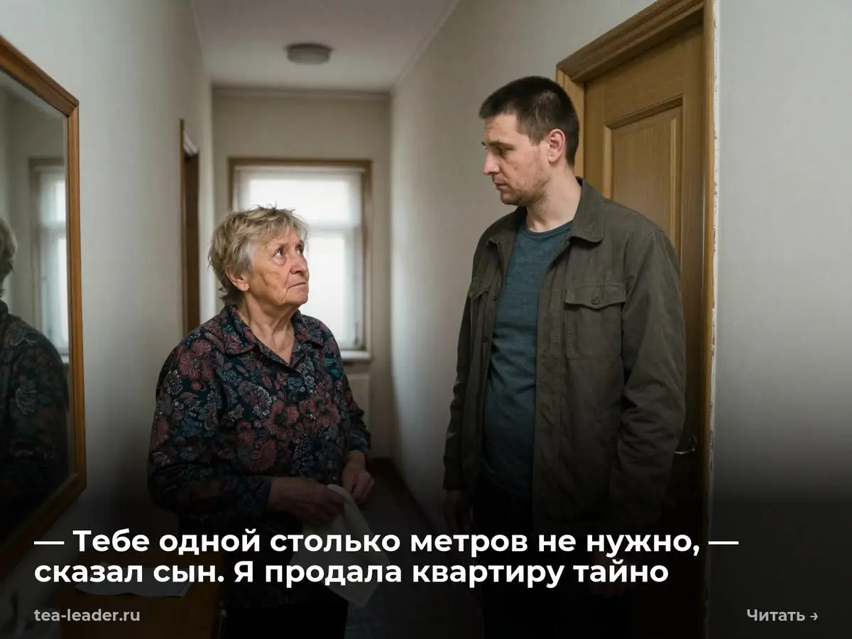 — Тебе одной столько метров не нужно, — сказал сын. Я продала квартиру тайно
Денис прошел в коридор, не разуваясь, и положил на тумбочку под зеркалом сложенную вдвое квитанцию | Сетка — социальная сеть от hh.ru