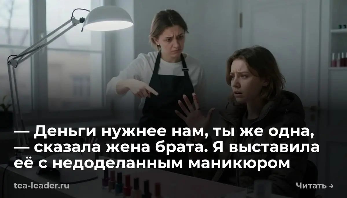 — Деньги нужнее нам, ты же одна, — сказала жена брата. Я выставила её с недоделанным маникюром
Дверной колокольчик звякнул так резко, что администратор Света вздрогнула и пролила мимо чашки кипяток | Сетка — социальная сеть от hh.ru