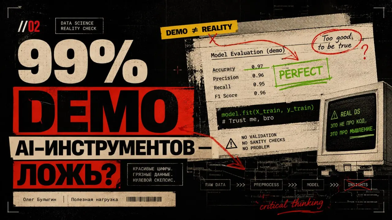 99% демо-роликов AI-инструментов — ложь? 🤔
Знаете, в чем проблема всех этих красивых видео, где нейросеть "заменяет аналитика" в два клика?
Они всегда работают на стерильных данных | Сетка — социальная сеть от hh.ru