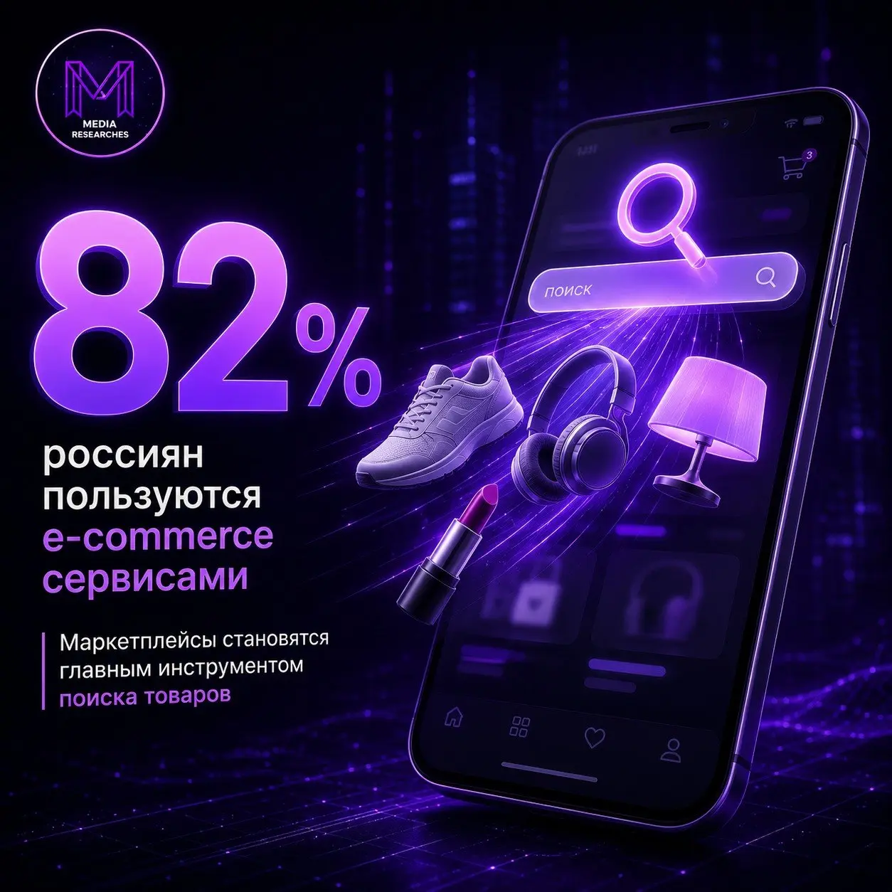 ⚡️ Маркетплейсы давно стали не только площадками для покупок, но и важным каналом поиска товаров
➡️ По данным Mediascope, в апреле 2026 года e-com сервисами пользовались 82% россиян, а ежедневно на ни... | Сетка — социальная сеть от hh.ru